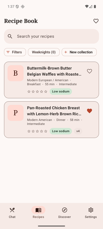 The Recipe Book, showing saved recipes as cards.